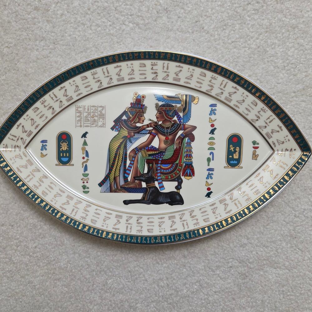 Limoges Fathi Mahmoud Porcelain Egyptian Hieroglyphics Oval Decorative Plate
